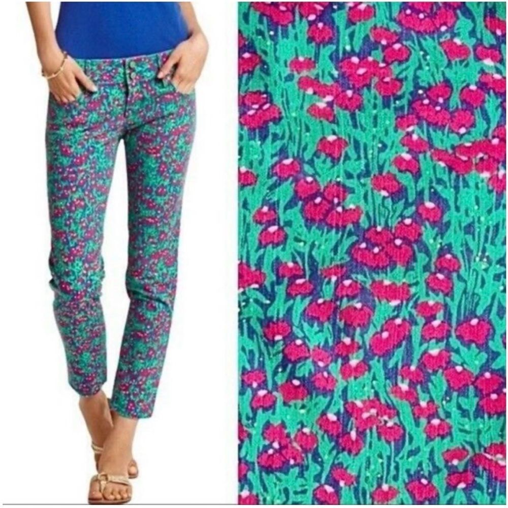 Lilly Pulitzer Women’s Pants Worth Skinny Mini Floral Cotton Size 4 NWOT Pink